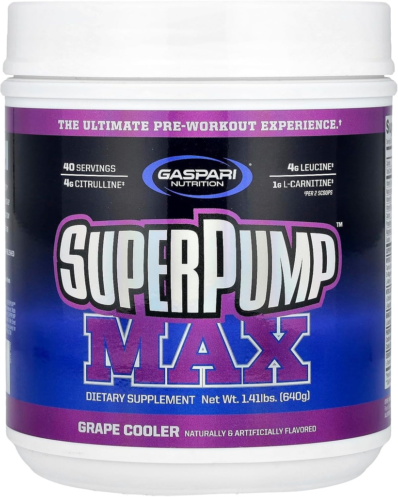 Gaspari Nutrition Super Pump Max, Grape Cooler, 1,41 lbs (640 g)