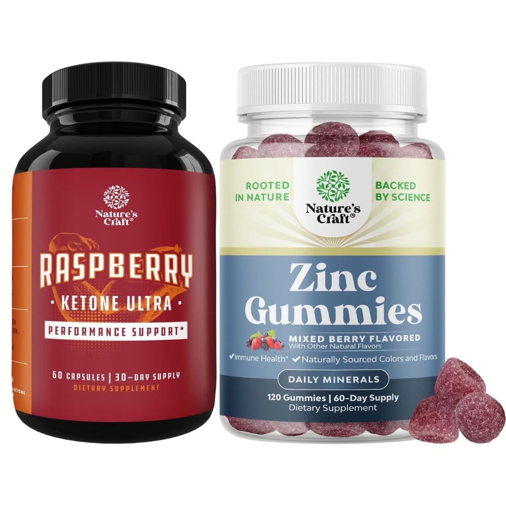 Bundle vadelmaketoneja, vihreä teeuute & Afrikkalainen mango Blend ja Extra Strength Sinkki Gummies aikuisille - Potent ainesosat nopeuttaa painonlaskua, gluteenia ja liivatetta