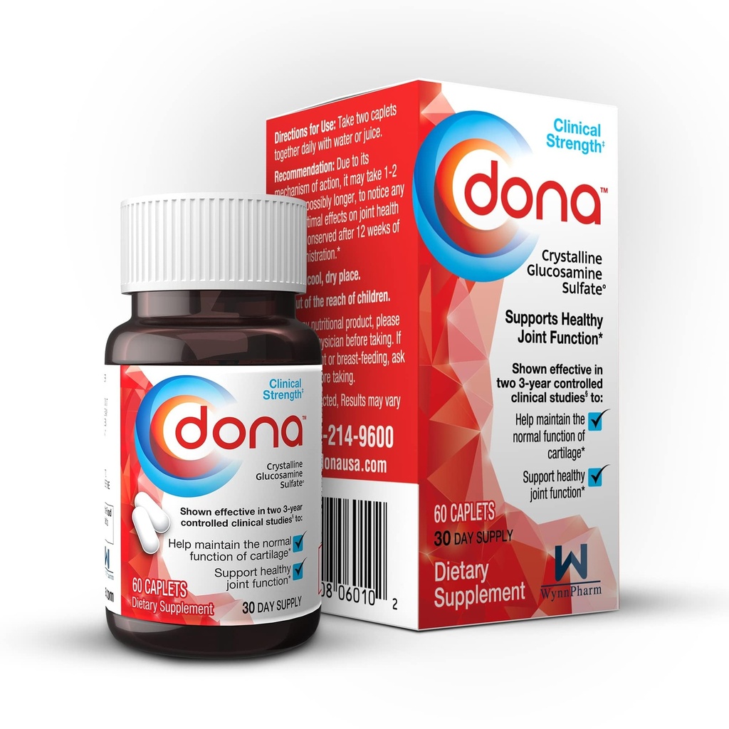 Dona Crystalline Glukosamiinisulfaatti, 750 Mg, Joint Supplement Pills for Knee Comfort & Joint Health Support, 750 Mg, 60 Count