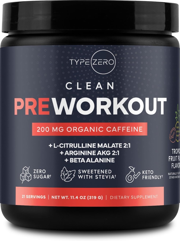 Tyyppi Zero Clean Pre Treout (11.3 oz, Fruit Punch) + Punajuuri + L-arginiini + L-sitruline, 2G Arginine, L-Citrulline Malaatti, Beta A, Sokeriton, Organic Coffeine Preworkout Men & Women