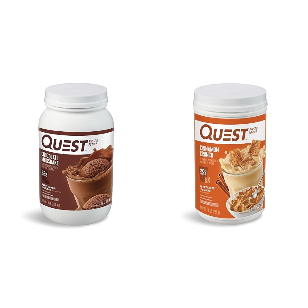 Quest Nutrition Chocolate Milkshake Protein Powder, 22g Protein, 1g Sugar, Low Carb, Gluteeniton, 3 punta, 43 Tarjoilut & Kaneli Crunch Protein Powder, 20g Protein, 2g Net Carb, 1g Sugar