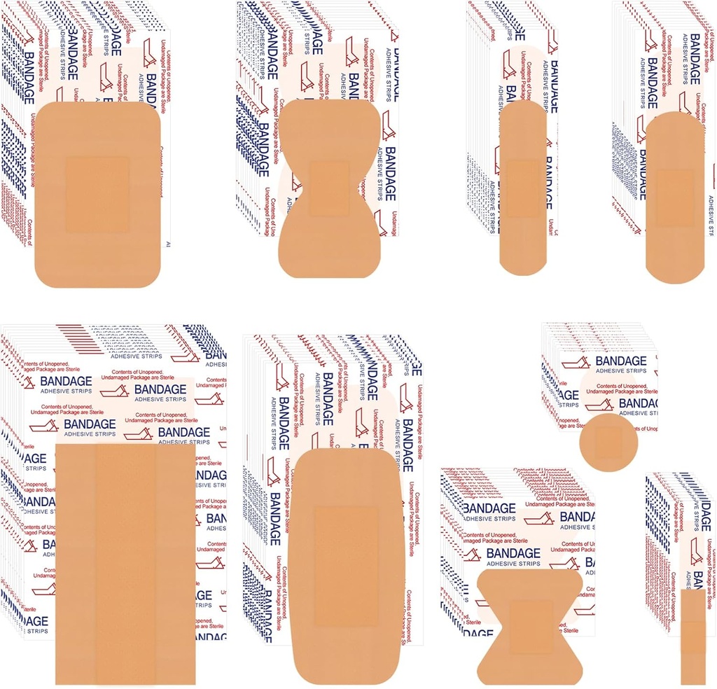 VAIPI 880 Pack Bandages Variety Pack Vedenpitävät sormenjäljet Bandages Eri kokoja Ensiapu tarvikkeet lajiteltu liimakangas Bulk hengitettävä Butterfly Bandage for Haavanhoito (9 tyyliä)