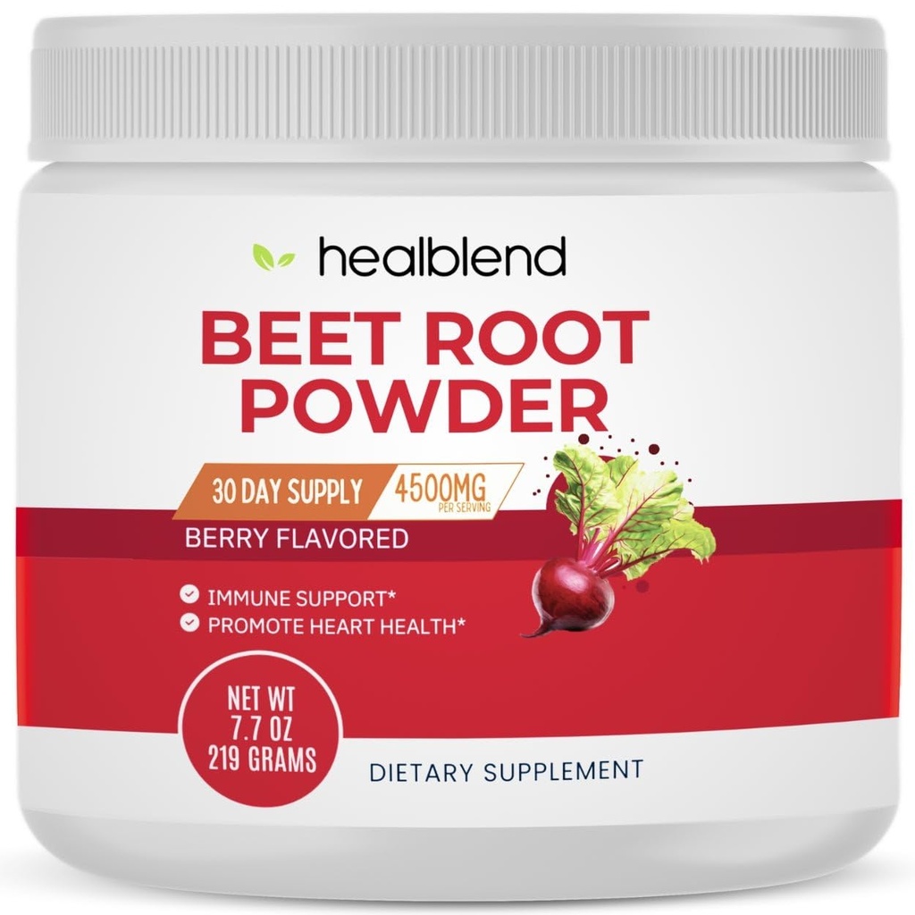 Healblend Organic Beet Root Powder - Nitric Oxide Beets, Healthy Blood Pressure Support, Blood Circulation Superfood Blueberry smaksatt - 30 portioner
