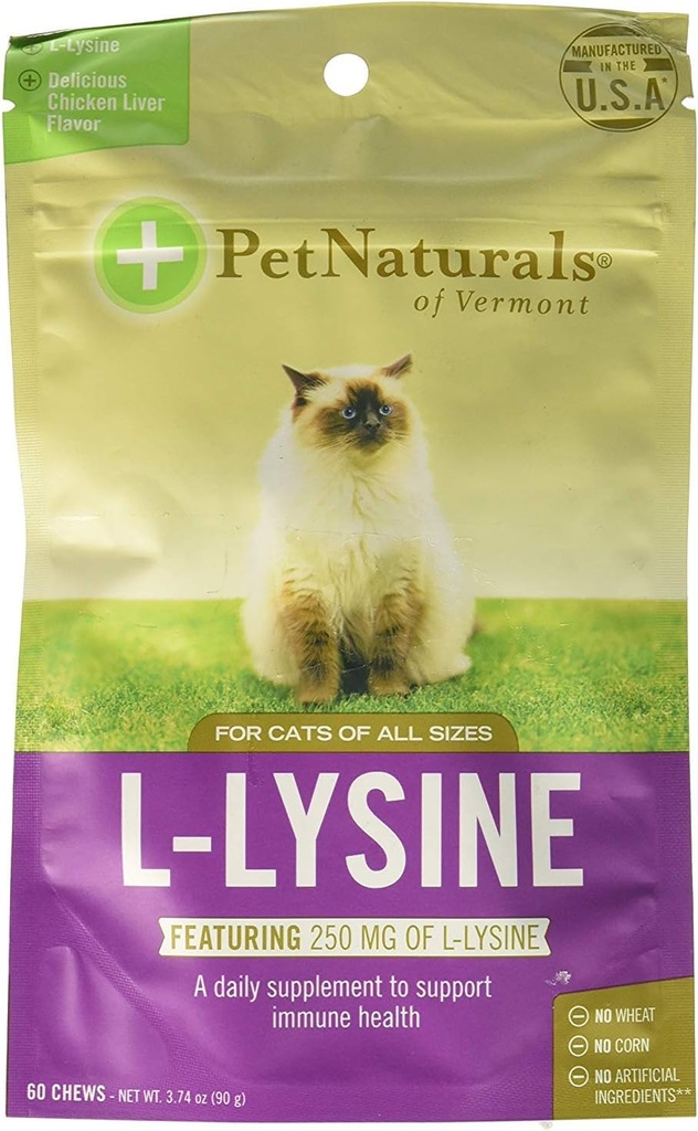 Pet Naturals of Vermont L-Lysine 60 Fun-Shaped Chews for Cats - 2 pakkaus