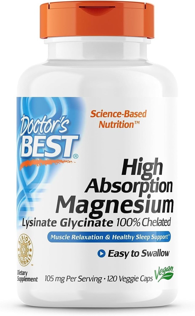 Läkarens bästa högabsorption Magnesium Glycinate Lysinate 100% chelated, Non-GMO, Vegan, 120 Veggie Capsule (Pack of 1)
