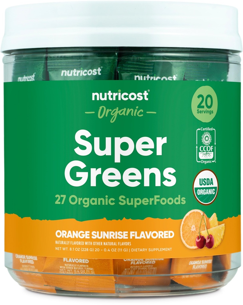 Nutricost Organic Super Greens (Orange Sunrise Flavored) 20 Sticks - Gluteeniton, ei-GMO