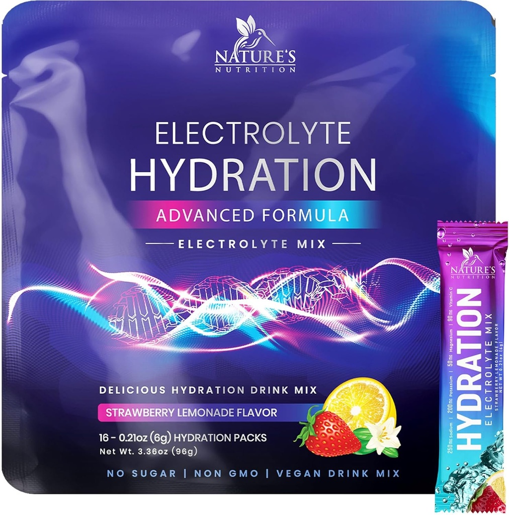 Elektrolyyttejä Hydration Packets - Keto Recovery Powder with Kalium, Magnesium, Natrium, Sinkki & C-vitamiini, Sokeriton, Hydraation Elektrolyytti neste juoma Mixes, Vegan, Mansikka sitruuna (16 pakkaus)