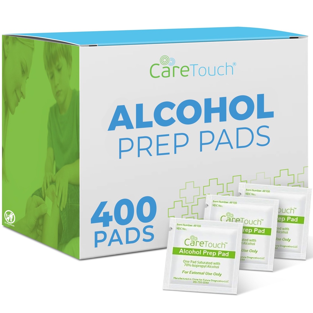 Care Touch Alcohol Wipes Individuellt inslagna - Prep Pads med 70% Isopropyl Alkohol, bra för hemmet, medicinska och första hjälpen Kits Sterilized, Antiseptisk 2-Ply Swabs 400 Count