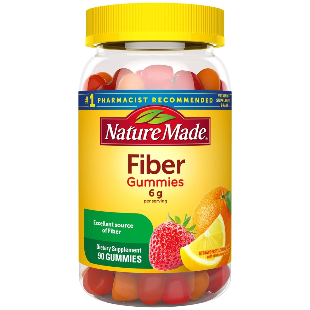 Nature Made Fiber 6 g, Kosttillskott för Digestive Health Support, 90 Fiber Gummies, 30 Day Supply