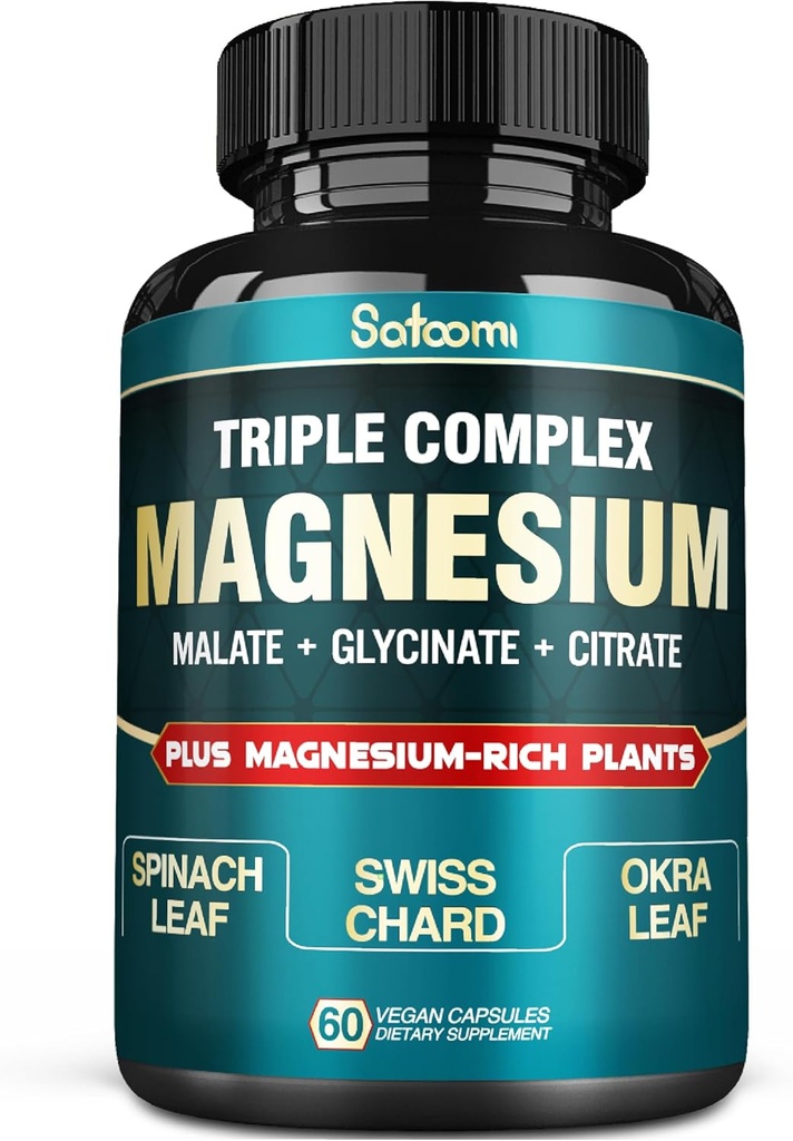 Pure Magnesium Glycinate 500 mg kapselit - suuri imeytyminen triple Magnesium Supplement Complex Glycinate, Malaatti, Sitraatti - tuki sydän, nivelet & aivot - 60 vegaaniset pillerit