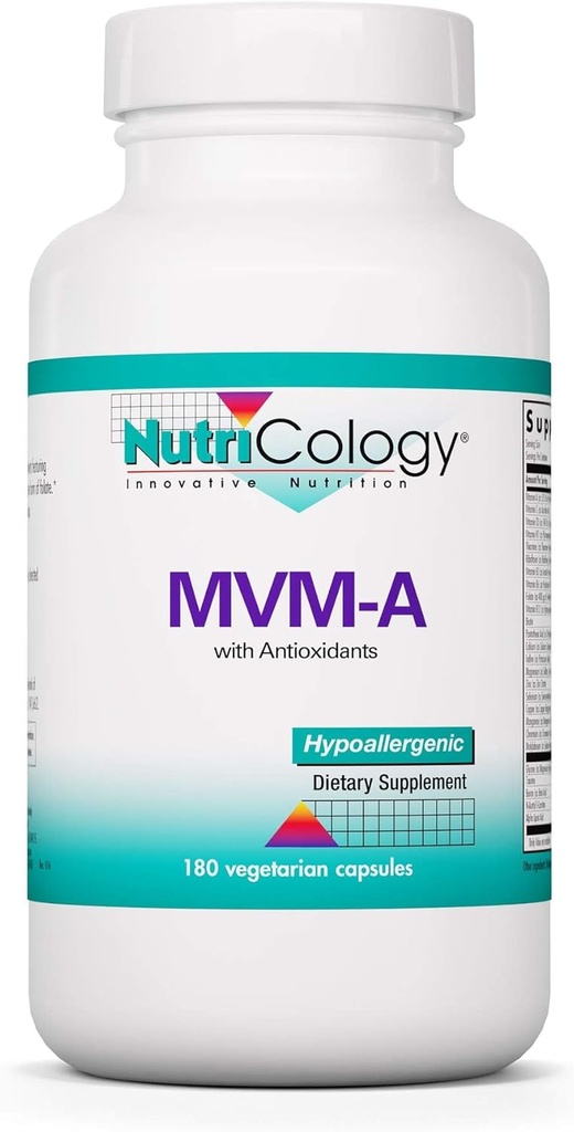 Nutricology MVM-A Supplement - Multivitamin för män och kvinnor, med järn, dagliga vitaminer, för vuxna, hög styrka, biotillgängliga, vegetariska kapslar - 180 greve