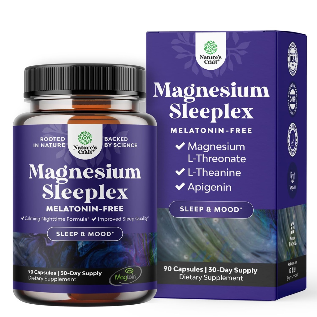 High Absorption Magnesium Sleep Supplement - Vila stöd Magtein Magnesium L-Threonate och Apigenin Theanine för sömn och vila för kvinnor och män - Mg L-Threonate Melatonin Free Sleeping Aid - 90 Ct