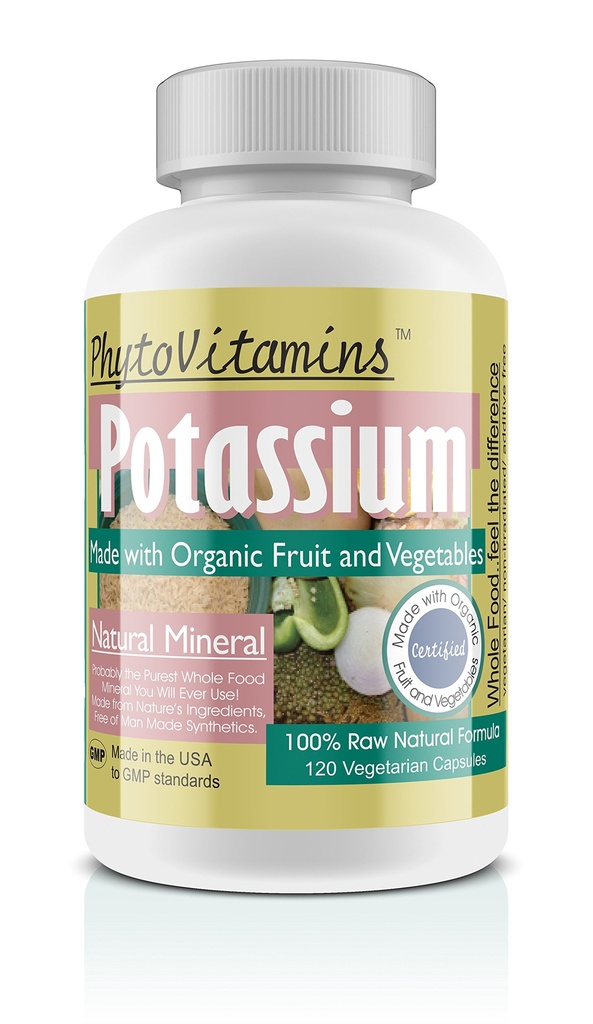 Organisk hel mat kalium 120-räkna vegetariska kapslar av fytoVitaminer