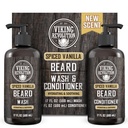 Viking Revolution Parta Pesu- ja Partahoitoaine miehille Argan Oil ja Jojoba Oil - Parta Pehmentäjä ja vahvistaa Parta hoito Parta Shampoo ja hoitoaine partaöljy (17oz Maustettu vanilja)