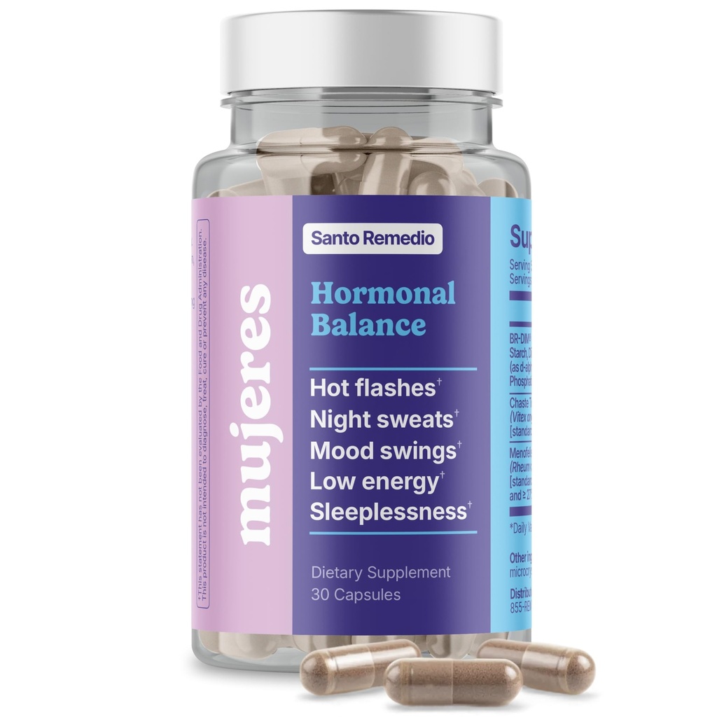 Santo Remedio Hormonal Balance, Ruokavaliotarvike, Relief for Menopause Oireet, auttaa vähentämään kuumia välähdyksiä, yöhikiä, ja mieliala Swings, Kliinisesti todistettu ainesosat, Hormonivapaa, 30 Tarjoilut