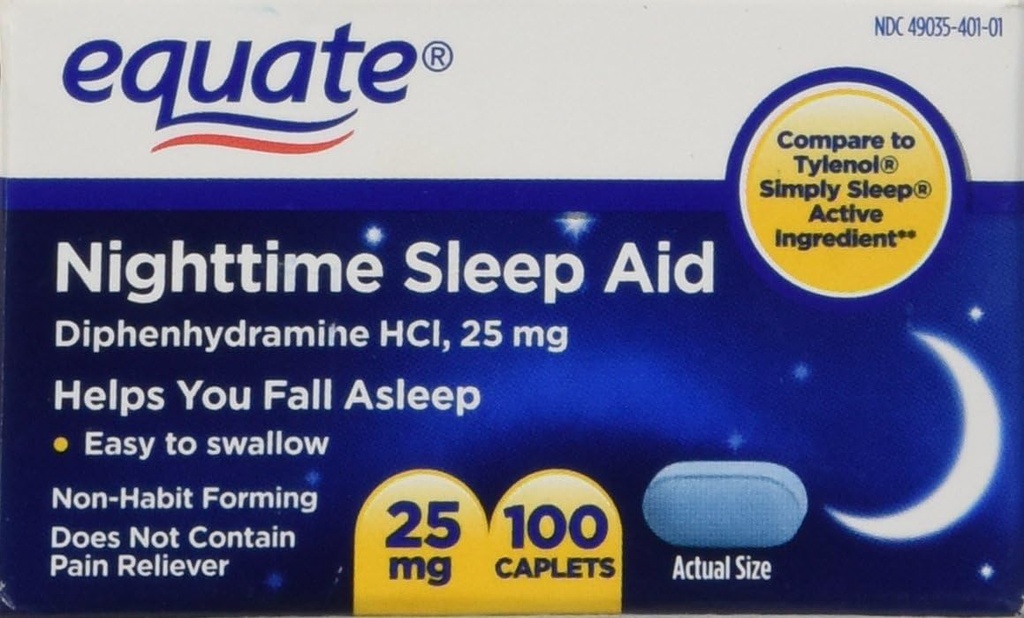 Equate Nighttime uniapu 25 mg, 00 Minikappelit, 100