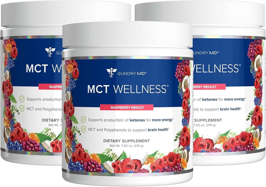 Pesula MD MCT Wellness Powder tukea energiaa, Ketone Tuotanto ja aivojen terveys, Keto Friendly, Sokeriton (90 päivän tarjonta, Vadelma Medley)