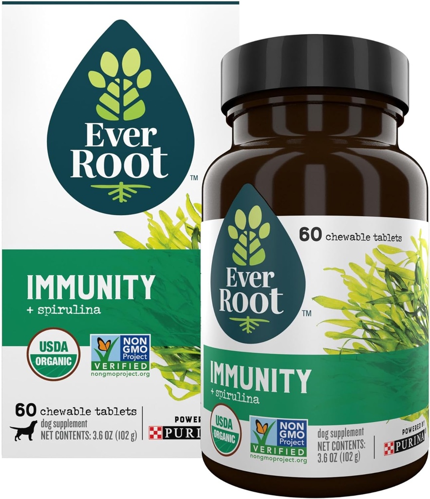 EverRoot Dog Lisäravinteet Powered Purina Immuniteetti Purutabletti Spirulina ja antioksidantteja - 3.6 oz. Säiliö