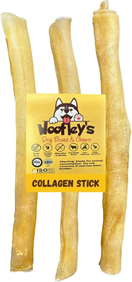 Woofleyn 12 tuuman Pure Collagen Sticks koirille (3 Count) - Purut keskikokoisille ja suurille koirille - Bully Stick Rawhide Vaihtoehtoinen