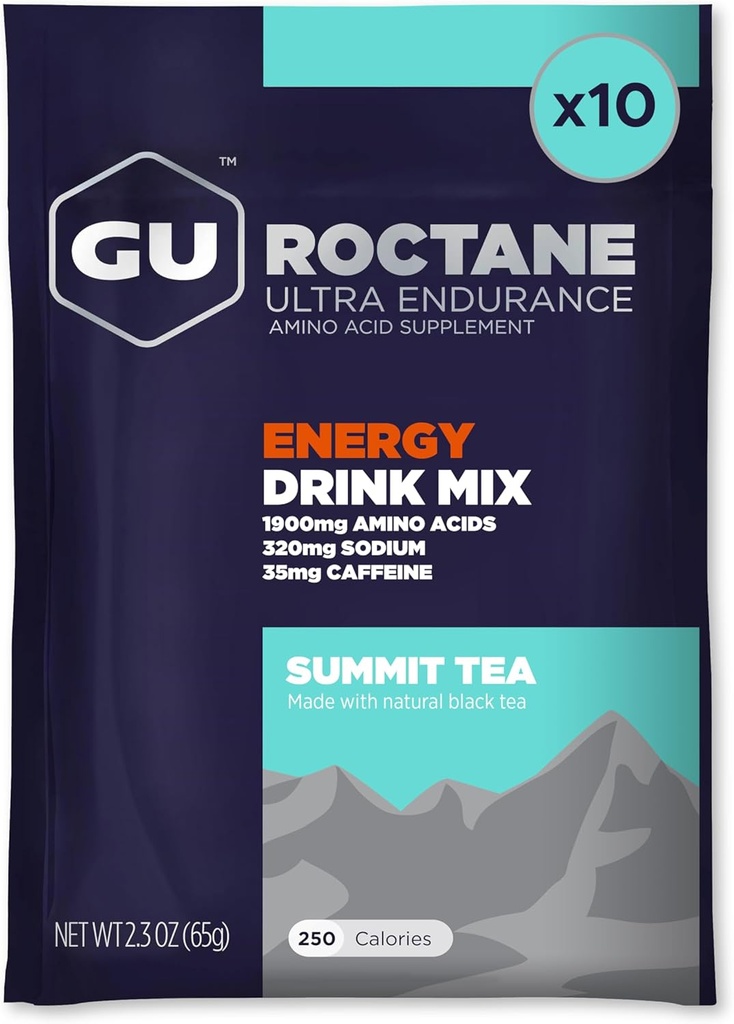 GU Energy Roctane Ultra Endurance Energy Drink Mix, Vegan, Gluten-Free, Kosher och Dairy-Free n-the-Go Energy för varje träning, 10 Single-Serving Packets, Summit Tea