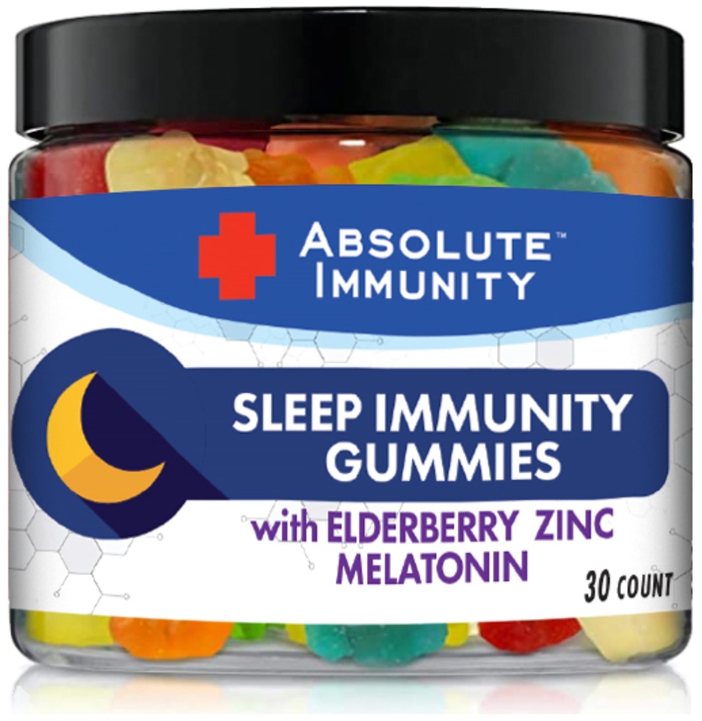 Absoluuttinen immuniteetti - Sinkki ja Elderberry uni Gummies kanssa melatoniini, 100% huumeeton unilääke, immuunijärjestelmän tuki, Aikuiset ja lapset 30ct
