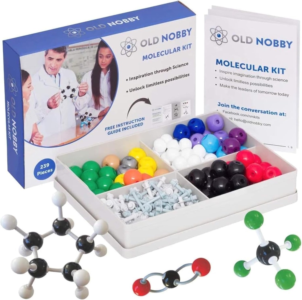 Opinnot Chemistry Model Kit - Old Nobby 240 Pc Molecular Set Organic Chemistry for Students - Complete Molecular Model Kit for STEM, Visualising Atoms, Bonds and Structures