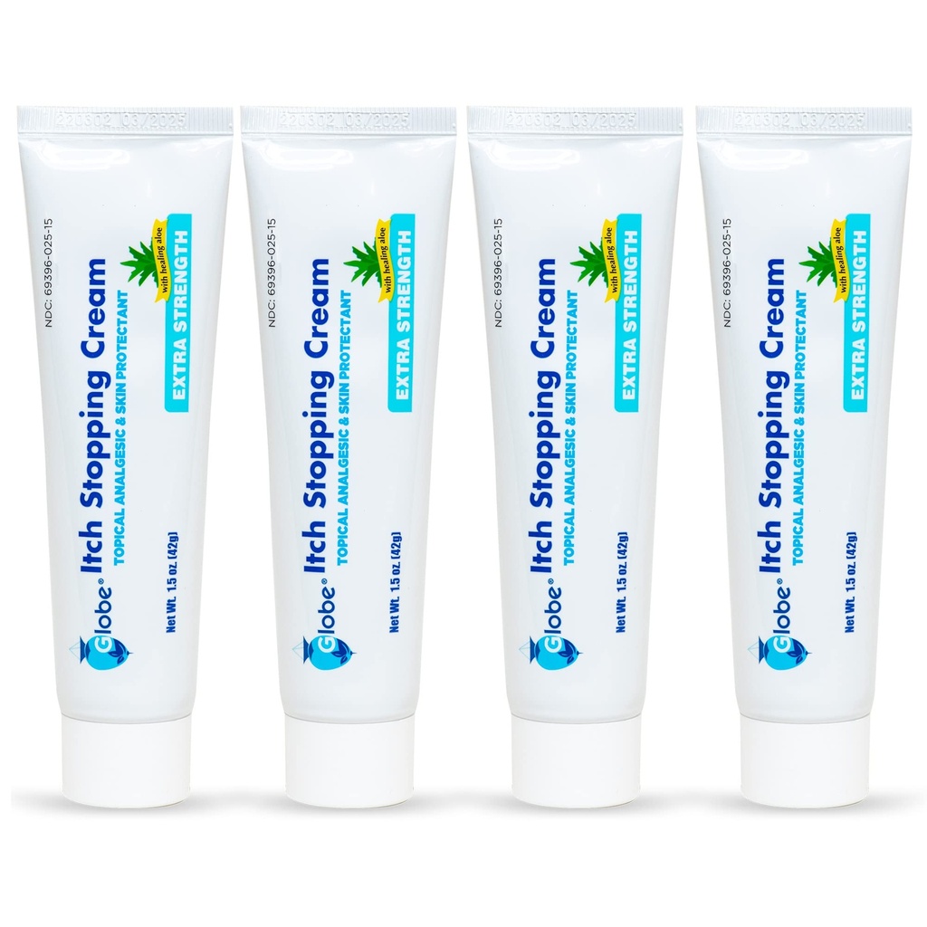 (4 pakkaus) Globe Extra Strength kutina lopettamalla anti-Itch Cream 1,5 Oz kanssa Histamine Blocker, Difenhydramiini HCl Topial Analgesic & Sinkki Acetate ihon suojelija helpotus useimmista ulkokuutsuja