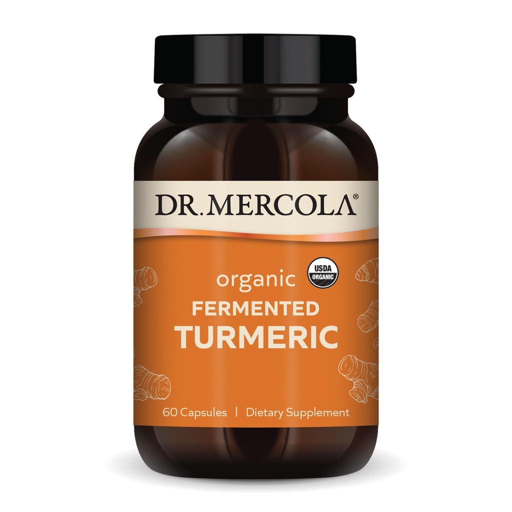 Dr Mercola Organic Fermented Turmeric - 370 mg Fermented Turmeric - High-Bioavailability Curcuminoids - USDA Organic, Non-GMO, Gluten-Free & Soy-Free - 60 kapslar (30 portioner)
