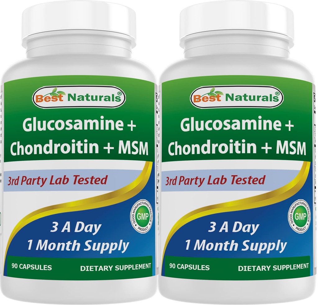 Best Naturals, Glukosamiini Chondroitin MSM lisäravinteet, 2600 mg per tarjoilu, 90 kapselia (90 laatikko 2)