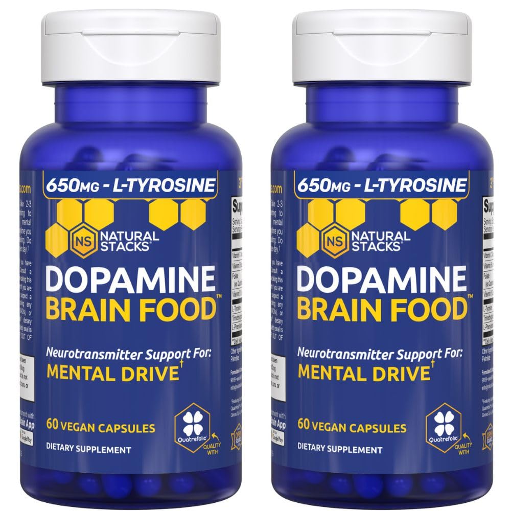 Dopamin Brain Food - 650mg L-Tyrosine Supplement - Dopamin Supplement för Focus & Mental Drive - Stöder Mental Energi - Neurotransmittor Support med B Vitaminer - 120 kapslar