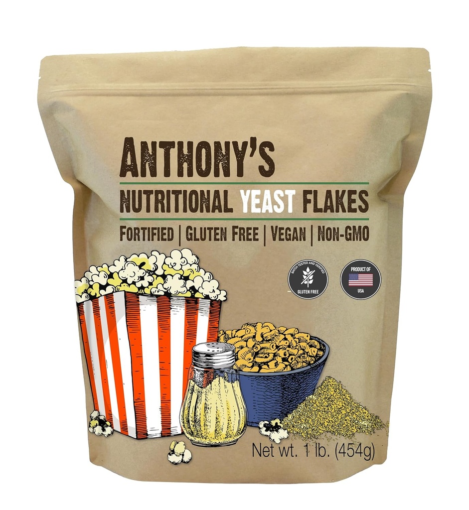 Anthony's Premium Nutritional Yeast Flakes, 1 lb, Fortified, Gluteeniton, Ei GMO, Vegaani