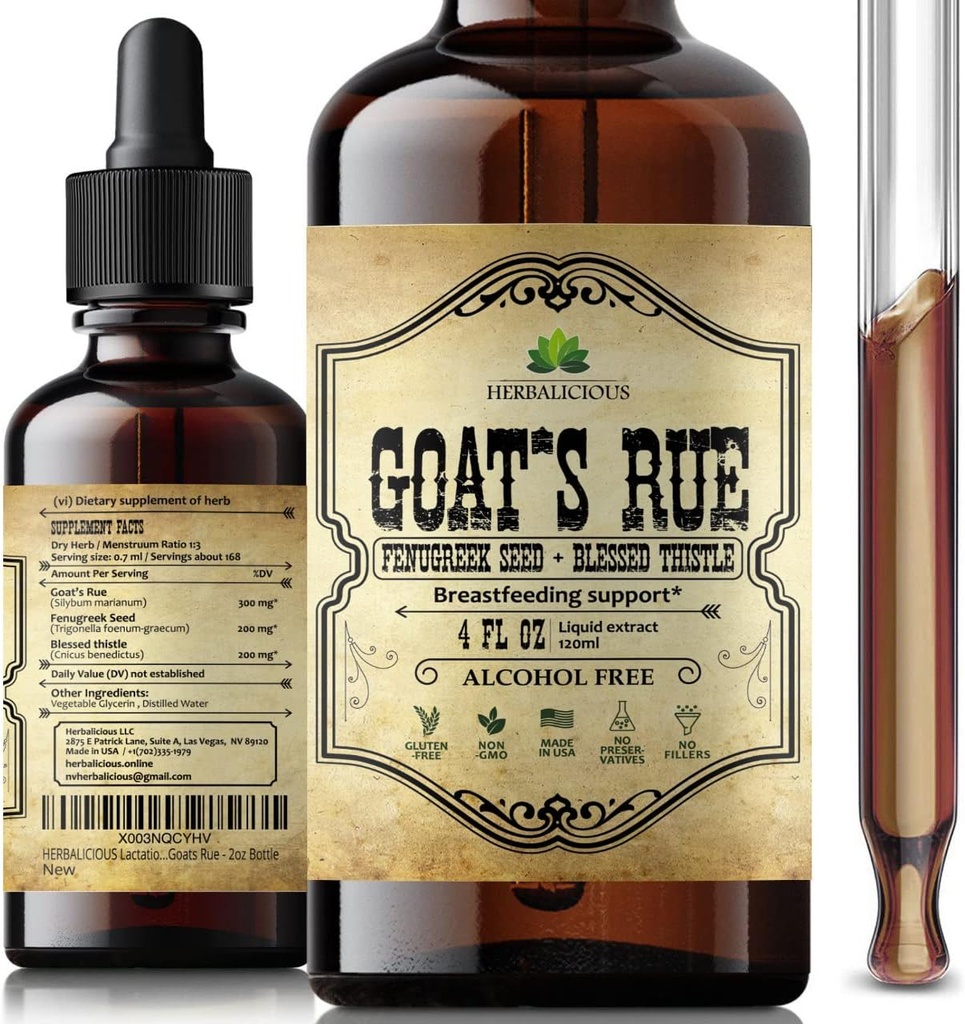 HERBALICIOUS Goat's Rue Liquid Extract 4 fl oz - Luonnollinen kasviperäisten Tincture kanssa Goat's Rue, Sarviapila Siemenet, Siunattu Thistle - Alkoholiton ei-GMO Imetys täydentää lisääntynyt rintamaito
