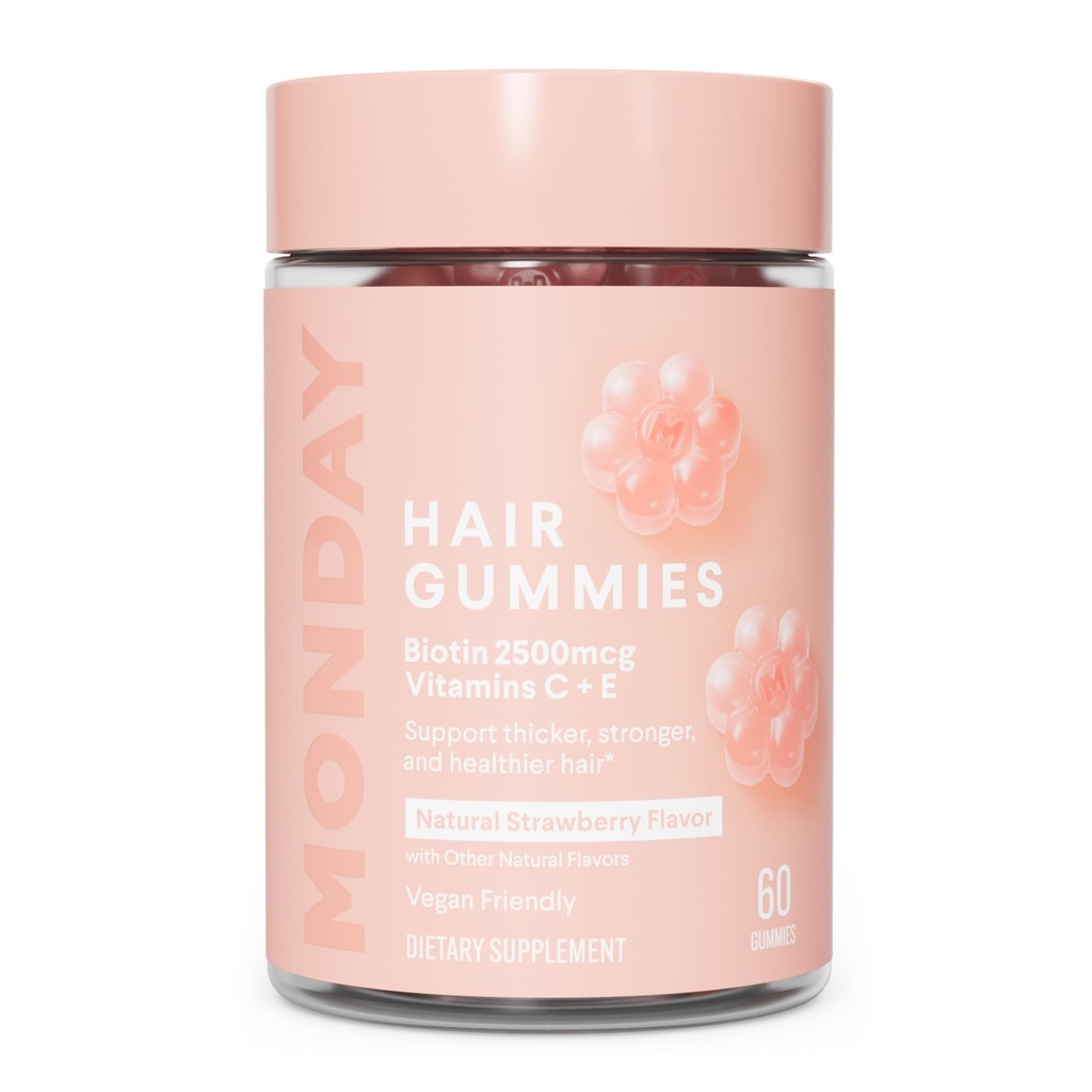 MAANANTAI HAIRCARE Hair Gummies 2500 mikrog Biotin, C-vitamiini & Vitiman E varten Thicker, vahvempi ja terveempi hiukset 60ct