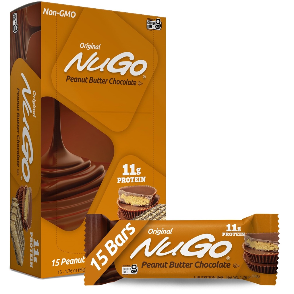 NuGo proteiinipatukka, maapähkinävoi, 11 g proteiinia, gluteeniton, 15