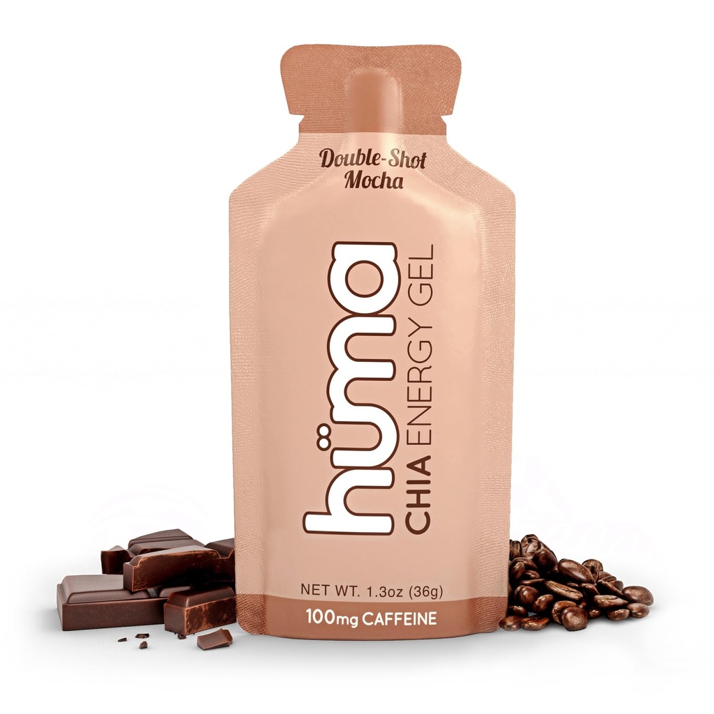 Huma Chia Energy Gel, Doubleshot Mocha, 12 Pack, 100mg kofeiini per pakkaus - Premier Sports Nutrition for Endurance Exercise