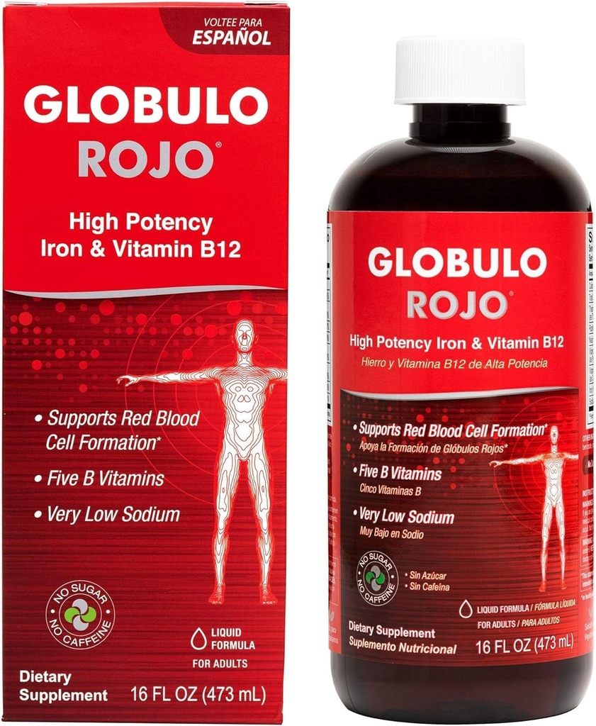 Globulo Rojo Iron Supplement - Liquid Dietary Supplement med High Potency Iron & B Vitamins (Vegan) (1 Pack)