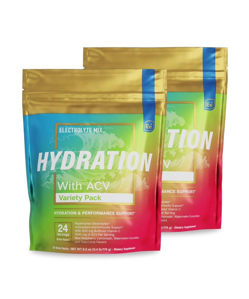 Essential Elements® Hydration Packets - Variety Pack - Electrolyytit Powder No Sugar - Electrolyte Drink Mix - Superior Hydration with ACV & Vitamiini C - 48 Stick Packs