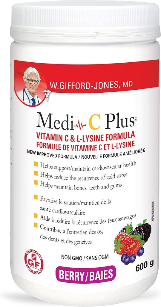 Tri. Gifford-Jones Preferred Nutrition Medi-C Plus C-vitamiini & L-lysiini Formula Berry Maku 600g