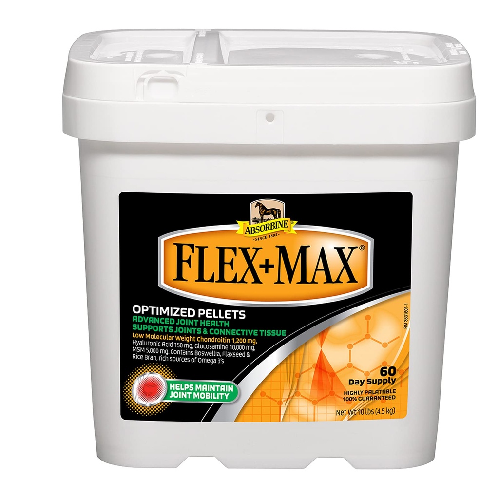 Absorbiini Flex+Max Horse Joint Supplement Pelletit, erittäin palavat, laaja-alainen hevosen kaava Glukosamiini, MSM, kondroitiini & pellavansiemen, 10lb Tub / 60 päivän tarjonta