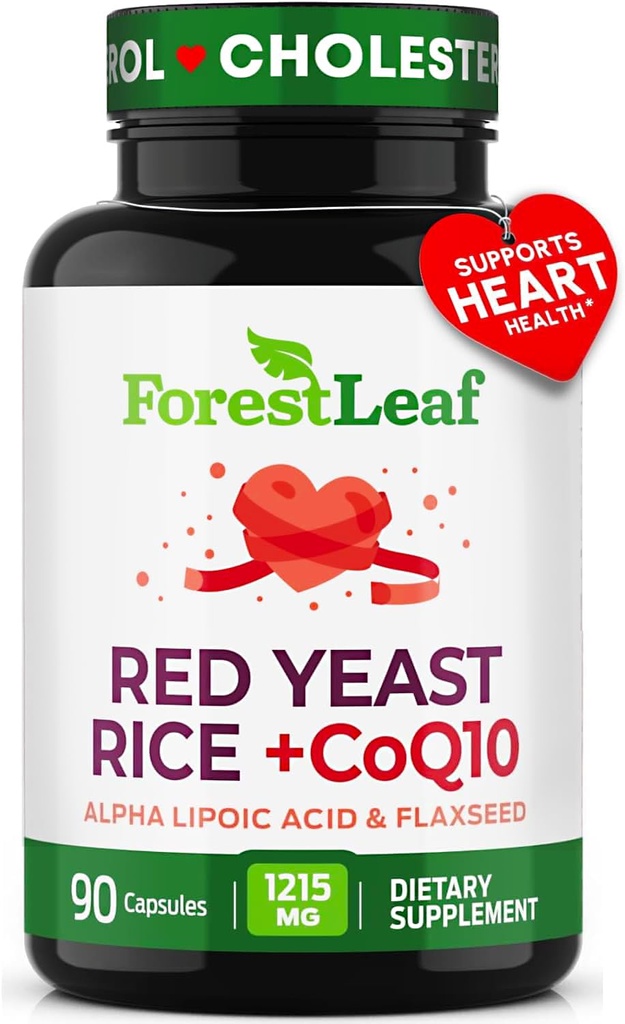 Punainen riisi 1215 mg. Kapselit - extra vahvuus Punainen riisi Hiiva CoQ10 täydentää, Plus Alpha Lipoic Acid & Organic pellavansiemen, Citrin ilmaiseksi, tukee sydän- ja verisuoniterveys, ei-GMO 90 kasvis Caps