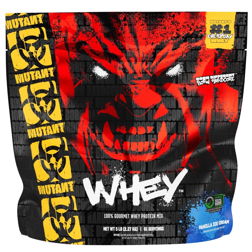 Mutant Whey 100% Whey Protein Powder Shake, Gourmet Maku, 22g proteiinia, nopea imeminen, helppo digestio, 5lbs - Vanilla Ice Cream