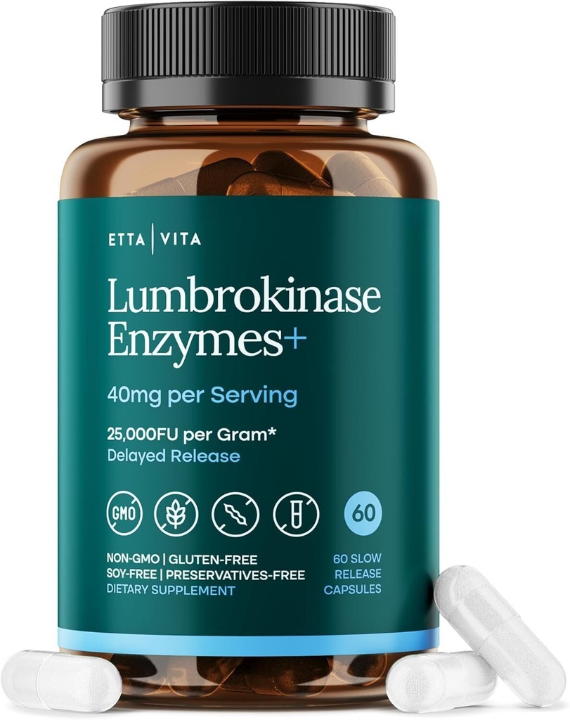 Potent Lumbrokinaasi Supplement 40 mg/Serving (Max Activity - 800 000 yksikköä) - Lumbrokinaasi Entsyymit Kapselit energiatukea, Digestio, Detox, Kognition & Gut Health - Samanlainen kuin Nattokinaasi