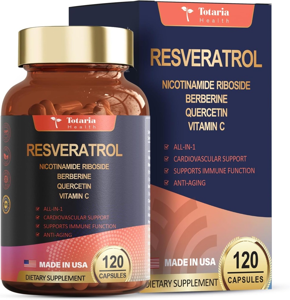 Resveratrol Supplement Extra Strength med Berberine Quercetin Green Tea Extract Grape Seed Extract Polyphenol Antioxidant Supplement Antioxidant & Heart Health Support 120 kapslar