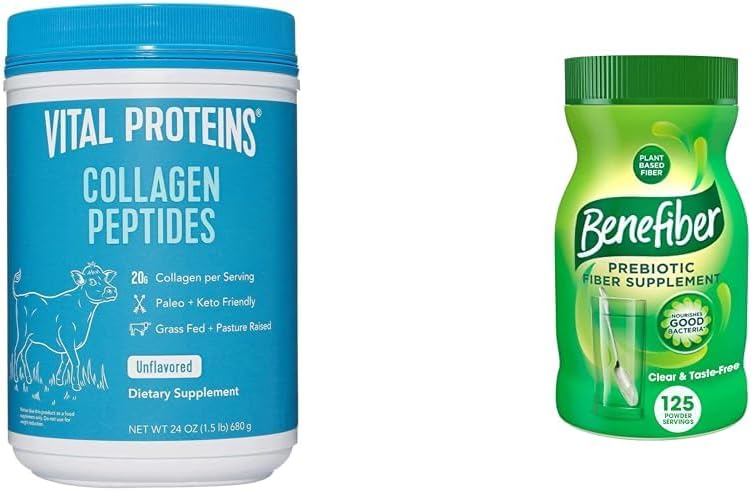Vital proteiinit makuamaton Collagen Peptides (24 Oz) & Benefiber Prebioottikuitu Supplement Ei makua (17,6 Oz)