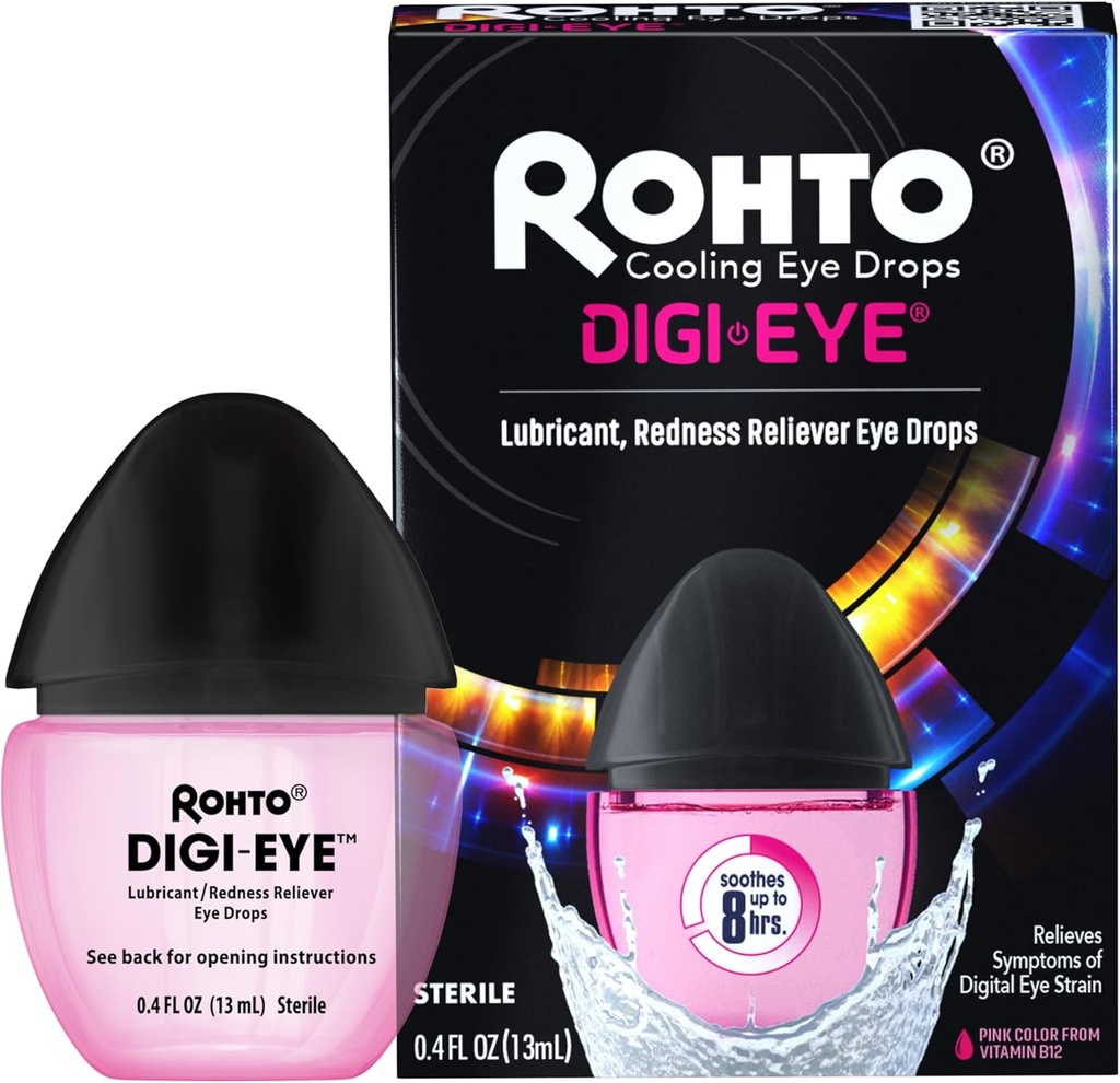 Rohto Digi-Eye digitaalinen silmän kanta silmätippa, jäähdyttävä silmän kanta lievittää digitaalisen silmän kanta oireita, pitkä, rauhoittava silmän helpotus, silmän tippa punaiselle, väsynyt silmät 0,4 fl oz pullo (pakkaus 2)
