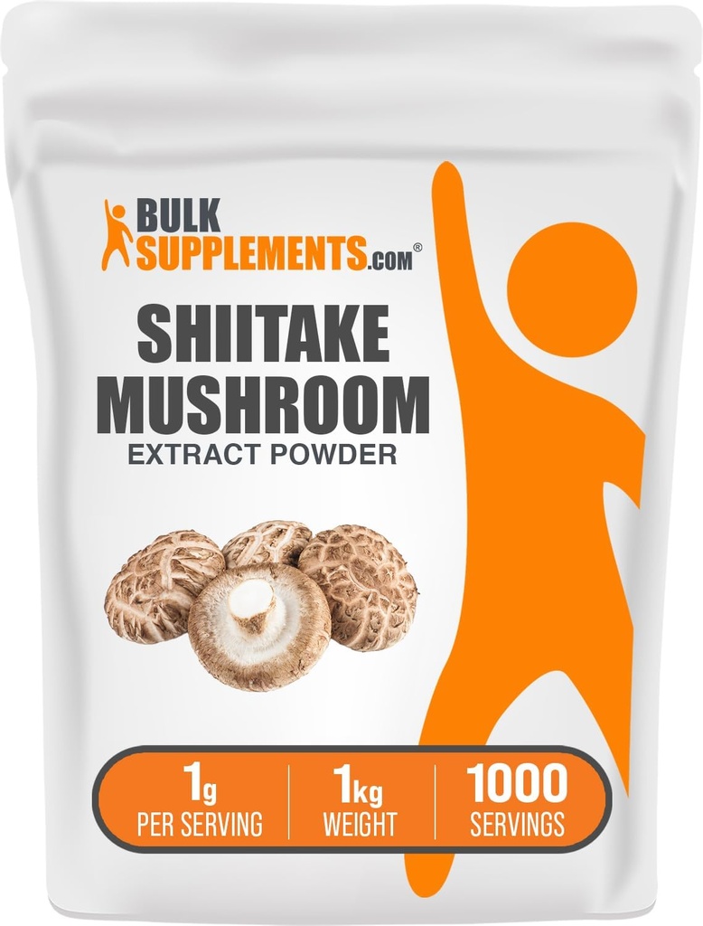 BulkSupplements.com Shiitake Mushroom Extract Powder - Shiitake Mushroom Powder Supplement, Immuunituki - Vegan & Gluteeniton, 1g per Serving, 1kg (2,2 lbs) (Pakkaus 1)