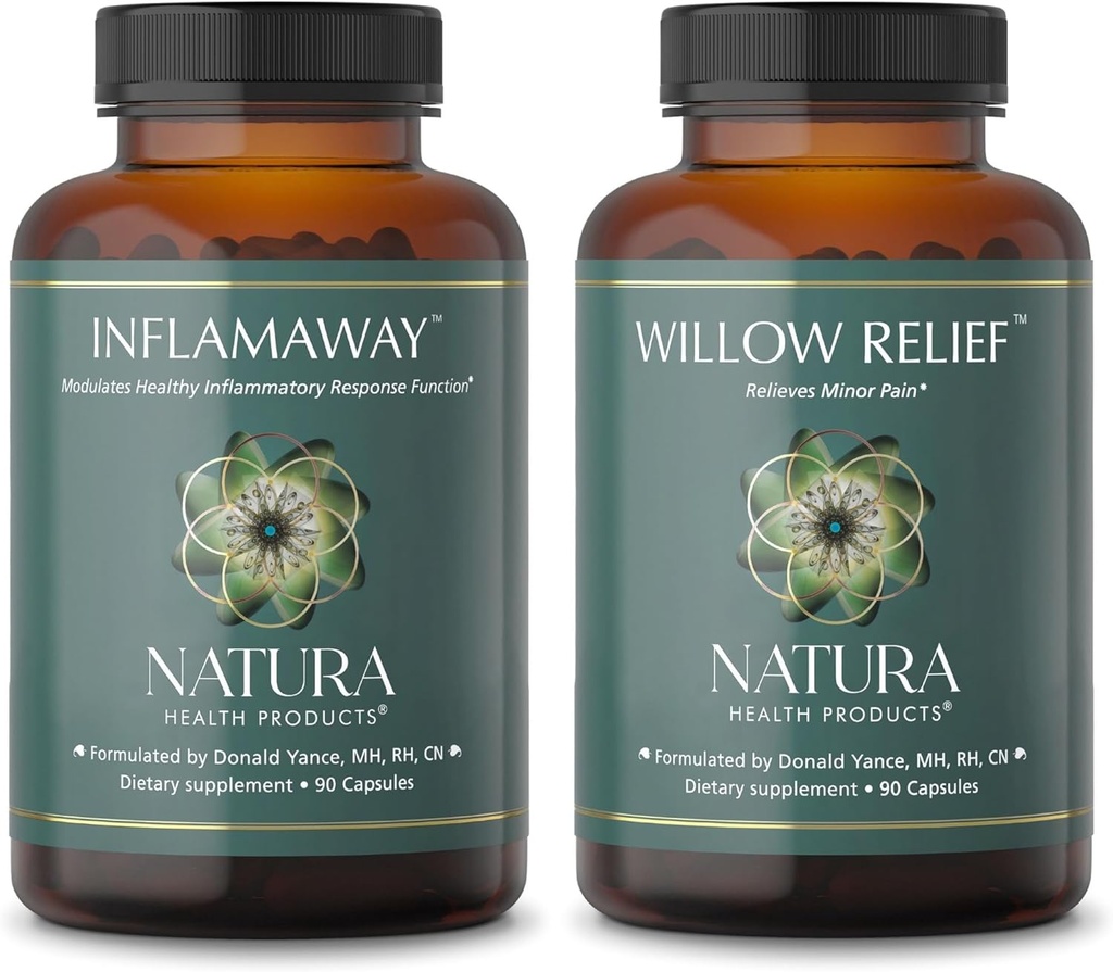 Natura Health Products InflamAway och Willow Relief Supplement Bundle - Modulera ett hälsosamt inflammatoriskt svar - Förbättrar muskelavkoppling