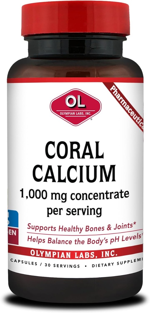 Olympian Labs Coral Calcium 1000mg Concentrate Capsules, Stöd för hälsosamma ben och pH Balance - 90 kapslar