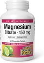 Luonnollinen tekijät Magnesiumsitraatti, 150 mg, purutabletti, tukee hermojen, lihasten ja sydämen toimintaa, avain lime, sokeriton, 60