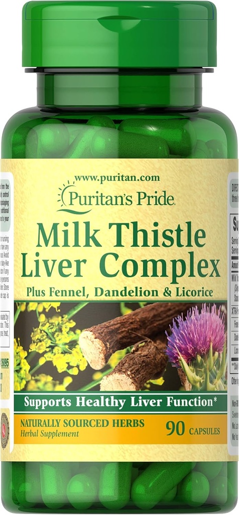 Puritan's Pride Milk Thistle Liver Complex, tukee terve maksan toiminta, 90 kreivi, valkoinen